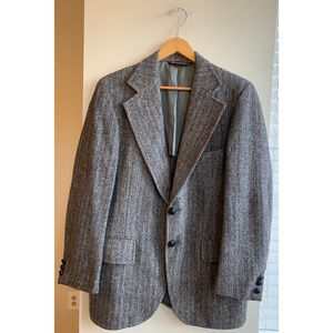 Vintage Gray Red Striped Harris Tweed 100% Wool Blazer Jacket Men's Medium
